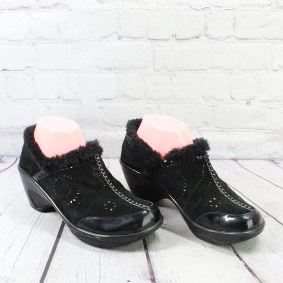 J-41 Adventure Crew Black Suede Faux Fur Lined Heeled Clog Shoe Size 8 M - Picture 3 of 9